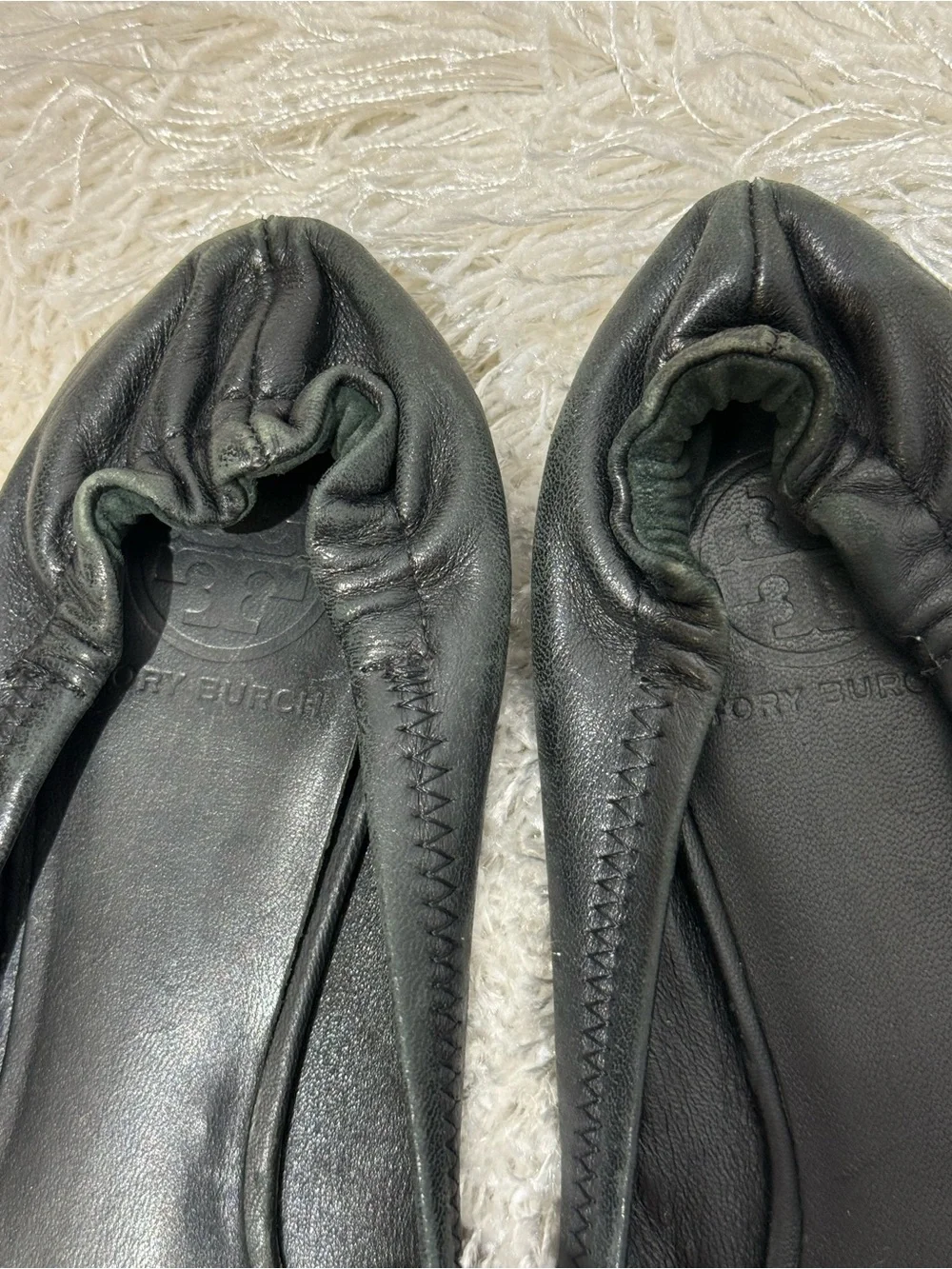 Tory Burch Reva ballet flats black leather with silver logo 9.5